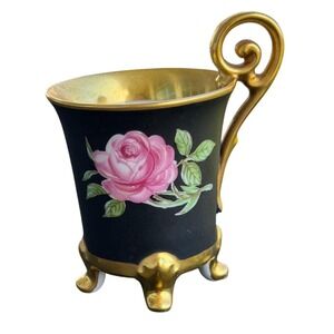 VTG Royal Vienna  West Germany Porcelain tea Cup Black Beauty Gold Pink  Footed